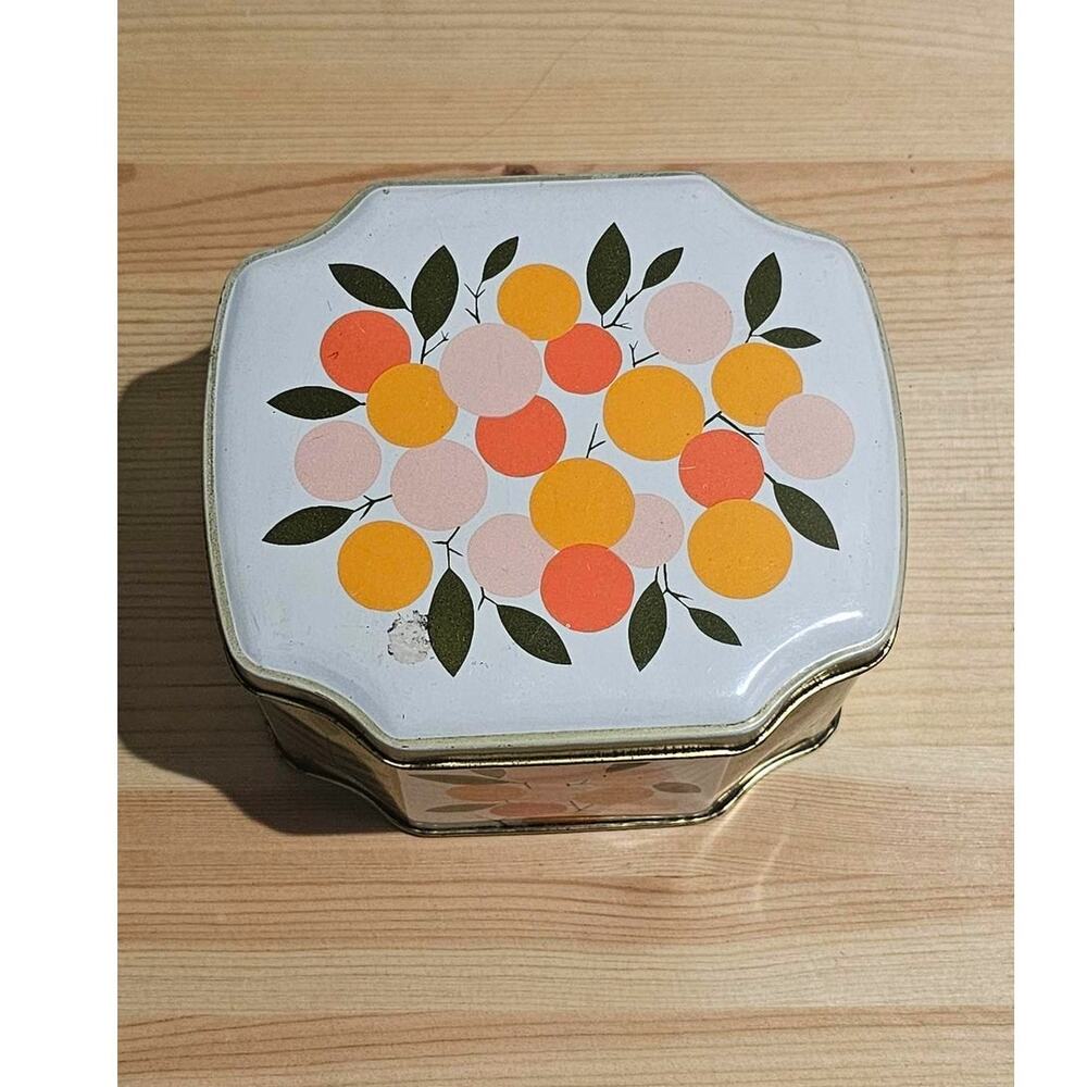 Decorative Floral Citrus Trinket Box in White, Yellow, Orange, Pink